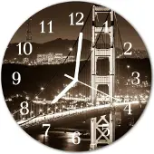 Tulup Glasuhr Wanduhr Küchenuhr Echt-Glas 30fi cm Brücke braun