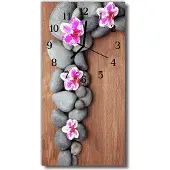 Tulup Glasuhr Wanduhr Küchenuhr Echt-Glas 30x60 Orchidee Steine Mehrfarbig