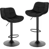 EUGAD 2 x Barhocker, höhenverstellbar, drehbar, Polsterhocker, Samt, Schwarz