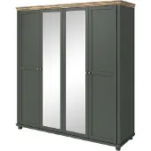 Masseno Drehtürenschrank EVOLETTA 200 cm Kleiderschrank Schlafzimmer Schrank 4-türig mit Spiegel Grün