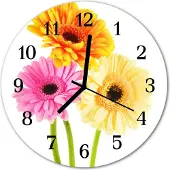 Tulup Glasuhr Wanduhr Küchenuhr Echt-Glas 30fi cm Blumen mehrfarbig
