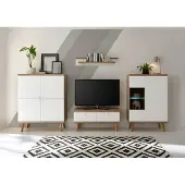 IMV Wohnwand Merle 304cm eiche riviera / weiß matt Wohnzimmer Anbauwand