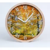 Tulup Holzuhr 25fi cm wanduhr - weiße Spitzen - Herbstwald