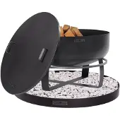 Cook King SET: Feuerschale XXL VIKING 80 cm mit Randdeckel 81,5 cm und runder dekorativer Steinbasis 100 cm