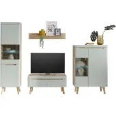 IMV Wohnwand II Svante - Scandi Oak / Pistaccio Matt ohne Beleuchtung