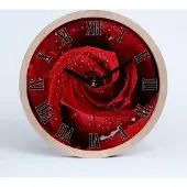 Tulup Holzuhr 30fi cm wanduhr - schwarze Spitzen - Tropfen auf Rose