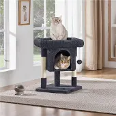 Yaheetech Kleiner Kratzbaum Katzenbaum 60 cm H, mit Sisalstämmen & Höhle, Schwarz