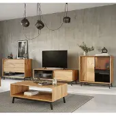 Lomadox Wohnmöbel Set braun MATOLA-163 Massiv aus Eiche 4-teilig mit Couchtisch