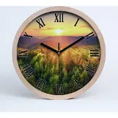 Tulup Holzuhr 30fi cm wanduhr - schwarze Spitzen - Wald Sonnenuntergang