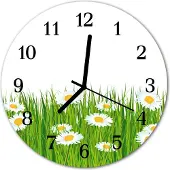 Tulup Glasuhr Wanduhr Küchenuhr Echt-Glas 30fi cm Gänseblümchen grün weiß
