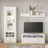 Lomadox Wohnwand in Pinie weiß mit LED-Beleuchtung, 3-teilig, Landhaus-Stil - RAPLA-61