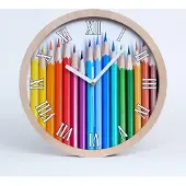 Tulup Holzuhr 30fi cm wanduhr - weiße Spitzen - Bunte Bleistifte