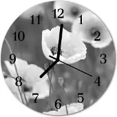 Tulup Glasuhr Wanduhr Küchenuhr Echt-Glas 30fi cm Mohnblumen schwarz-weiß