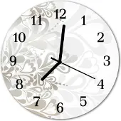 Tulup Glasuhr Wanduhr Küchenuhr Echt-Glas 30fi cm Blumen Kunst grau