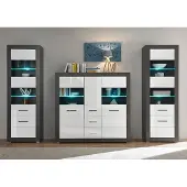 IMV Etero Wohnwand 279cm dark concret / weiß Hochglanz Highboard Modern Vitrine