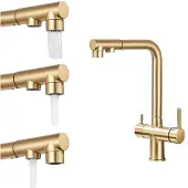 OEM Küchenarmatur, Doppelhalter-Design, Warm- und Kaltwassersteuerung, Gebürstetes Gold