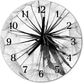 Tulup Glasuhr Wanduhr Küchenuhr Echt-Glas 30fi cm Pusteblume schwarz-weiß