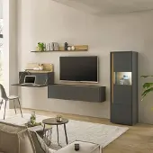Lomadox Wohnwand anthrazit mit Eiche CRISP-61 modern 4-teilig mit Homeoffice-Lösung
