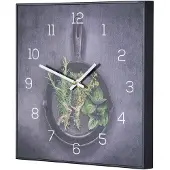 Levandeo Wanduhr 30x30cm Uhr PVC Rahmen Schwarz Küche Kräuter Pfanne Wanddeko Küchenuhr