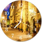 Tulup Glasuhr Wanduhr Küchenuhr Echt-Glas 30fi cm Straße Nacht gelb