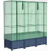 Markenlos Hochbeet mit Gewächshausaufsatz in Rattan-Optik