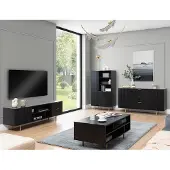 Lomadox Wohnmöbel Set matt schwarz NADOR-132 modern 4-teilig