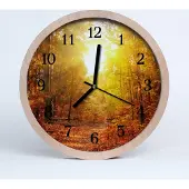 Tulup Holzuhr 30fi cm wanduhr - Herbstwaldlandschaft