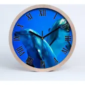 Tulup Holzuhr 25fi cm wanduhr - schwarze Spitzen - zwei Delphine