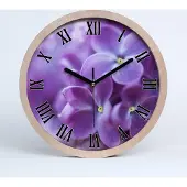 Tulup Holzuhr 30fi cm wanduhr - schwarze Spitzen - lila Blüten