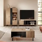 Lomadox Wohnwand in Eiche, inkl. Couchtisch und LED-Beleuchtung, 3-teilig - MATTAWA-167