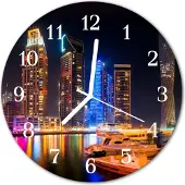 Tulup Glasuhr Wanduhr Küchenuhr Echt-Glas 30fi cm Skyline mehrfarbig