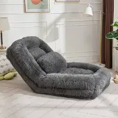 OKWISH Chaiselongue Bodensofa Lazy Sofa 1-Sitzer 5-Stufen Verstellbar Klappfunktion Liegefläche Plüschstoff Dunkelgrau