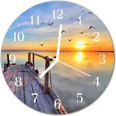 Tulup Glasuhr Wanduhr Küchenuhr Echt-Glas 30fi cm Seebrücke mehrfarbig