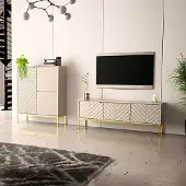Lomadox Wohnzimmer Set 2-teilig modern in kaschmir mit gefrästen Fronten ANGERA-140