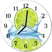 Tulup Glasuhr Wanduhr Küchenuhr Echt-Glas 30fi cm Limetten Wasser grün