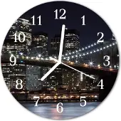 Tulup Glasuhr Wanduhr Küchenuhr Echt-Glas 30fi cm Skyline mehrfarbig