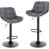 EUGAD 2 x Barhocker, höhenverstellbar, drehbar, Polsterhocker, Samt, Dunkelgrau