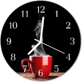 Tulup Glasuhr Wanduhr Küchenuhr Echt-Glas 30fi cm Kaffee Tasse rot