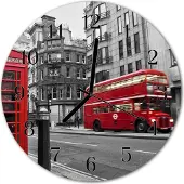 Tulup Glasuhr Wanduhr Küchenuhr Echt-Glas 30fi cm Roter Bus rot schwarz