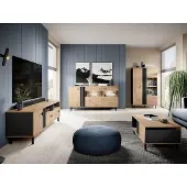 Lomadox Wohnzimmer Set in Eiche, inkl. Couchtisch und LED-Beleuchtung, 4-teilig - MATTAWA-167