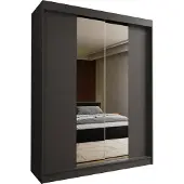 Masseno Schiebetürenschrank LUCENZA 150 cm Kleiderschrank Schlafzimmer Schrank 2-türig mit Spiegel Grau