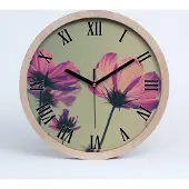 Tulup Holzuhr 20fi cm wanduhr - schwarze Spitzen - pinke Blumen