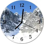 Tulup Glasuhr Wanduhr Küchenuhr Echt-Glas 30fi cm Gebirge Winter weiß