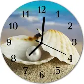 Tulup Glasuhr Wanduhr Küchenuhr Echt-Glas 30fi cm Muscheln Perle mehrfarbig