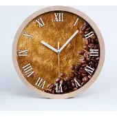 Tulup Holzuhr 25fi cm wanduhr - weiße Spitzen - Kaffeebohnen