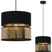 Light11 HOME Asti Duo Schwarze Hängelampe 1 Flacher Schwarz-Gold-Lampenschirm Ts 20Cm