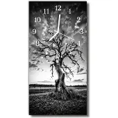 Tulup Glasuhr Wanduhr Küchenuhr Echt-Glas 30x60 Baum Grau