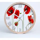Tulup Holzuhr 30fi cm wanduhr - weiße Spitzen - Mohnblumen