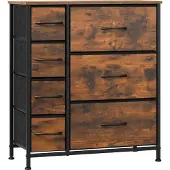 Woltu Kommode mit 7 Schubladen aus Stoff, Sideboard, Metallrahmen, Industrial Stil