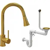 Granitan Snake Gold Küchenarmatur + Gold Siphon